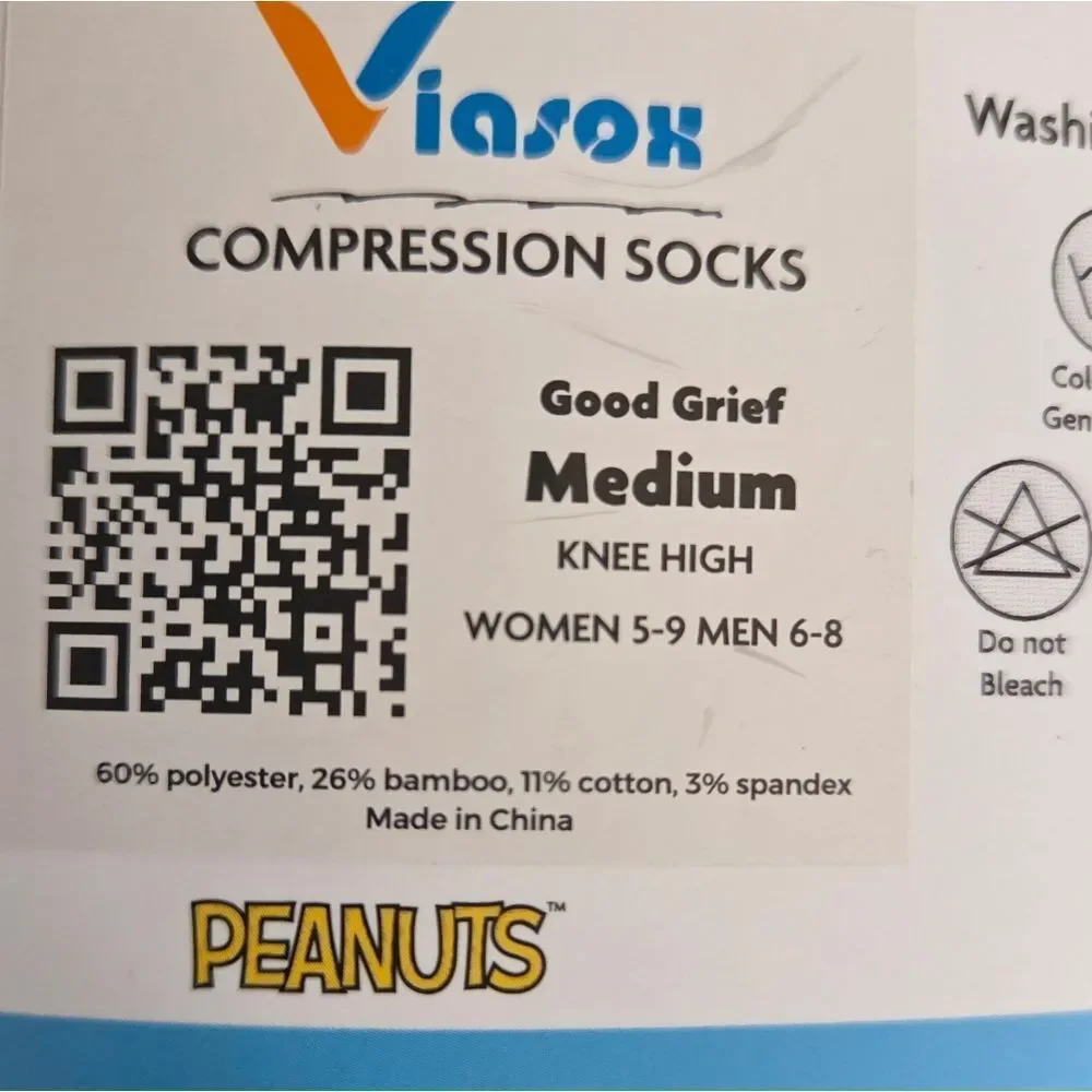 Viasox Peanuts Knee High Compression Socks - Light Blue and Black - Medium